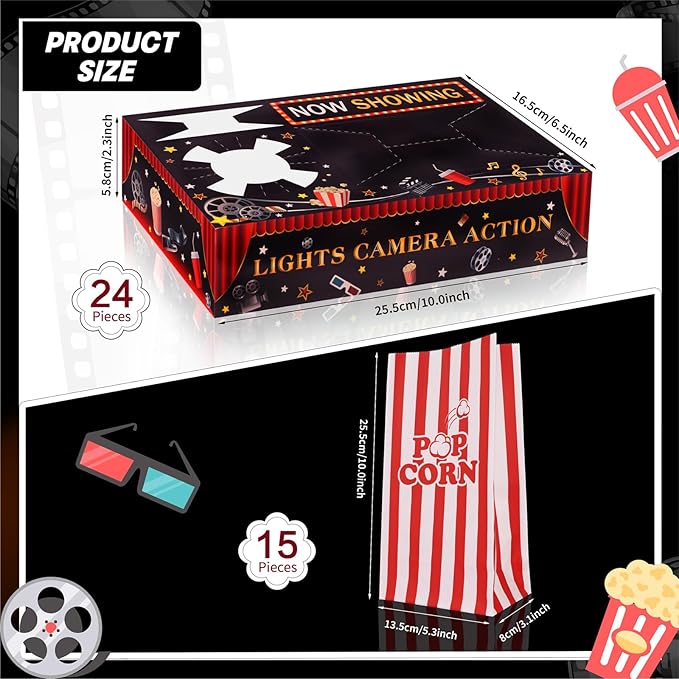 39PCS Movie Night Snack Trays with Popcorn Bags, Disposable Paper
