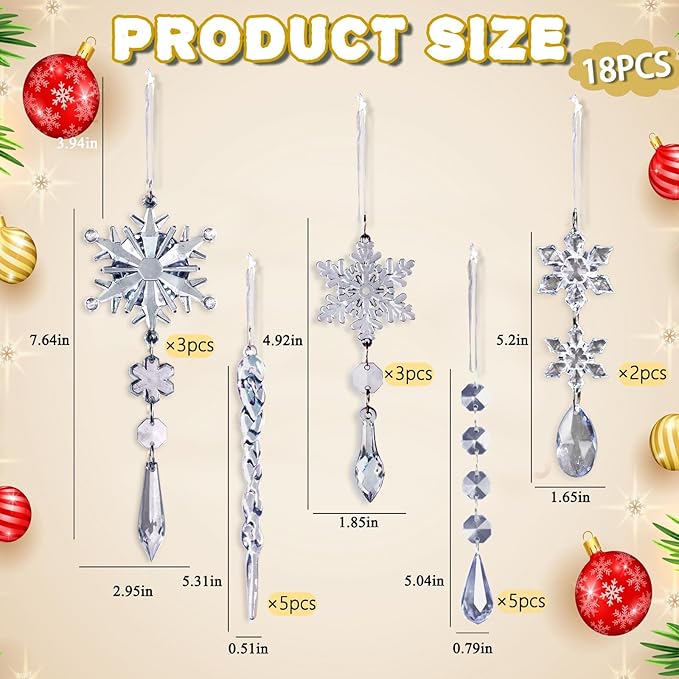 18pcs Crystal Christmas Ornaments for Christmas Tree Decorations-Royal