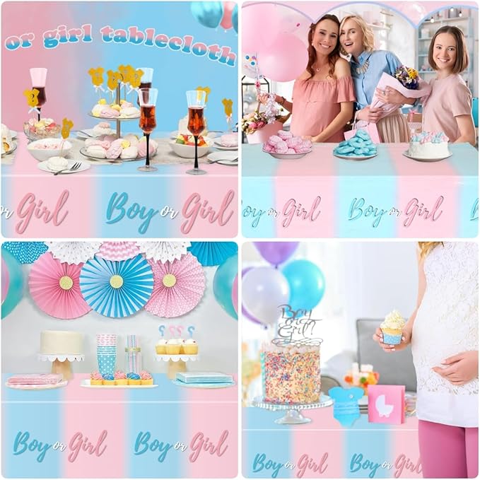 3PCS Plastic Gender Reveal Tablecloths Gender Reveal Party Supplies