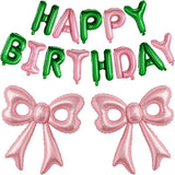 Pink and Green Happy Birthday Balloons, 31”Huge Pink Bow Aluminum