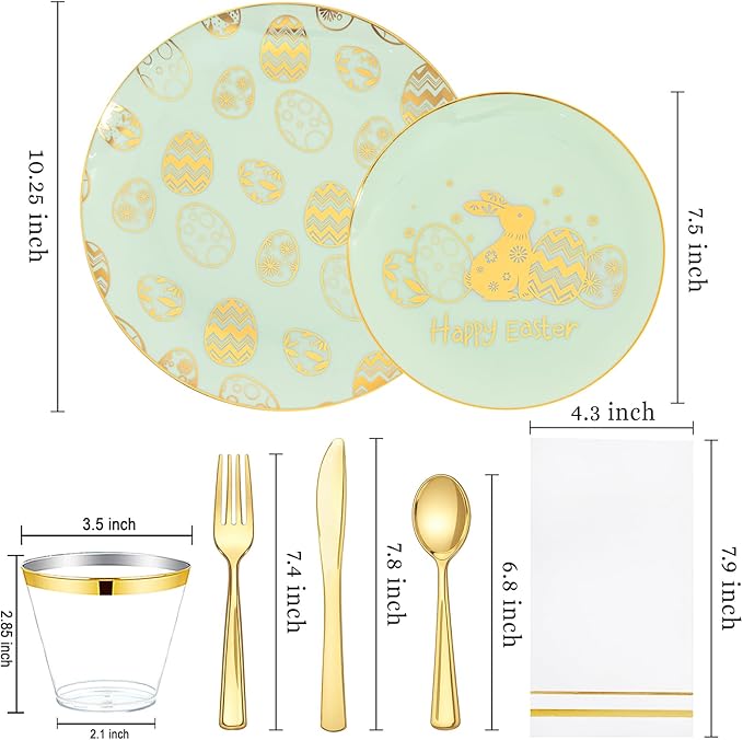Festiva 175Pcs Easter Plates and Napkins Disposable - Green and Gold