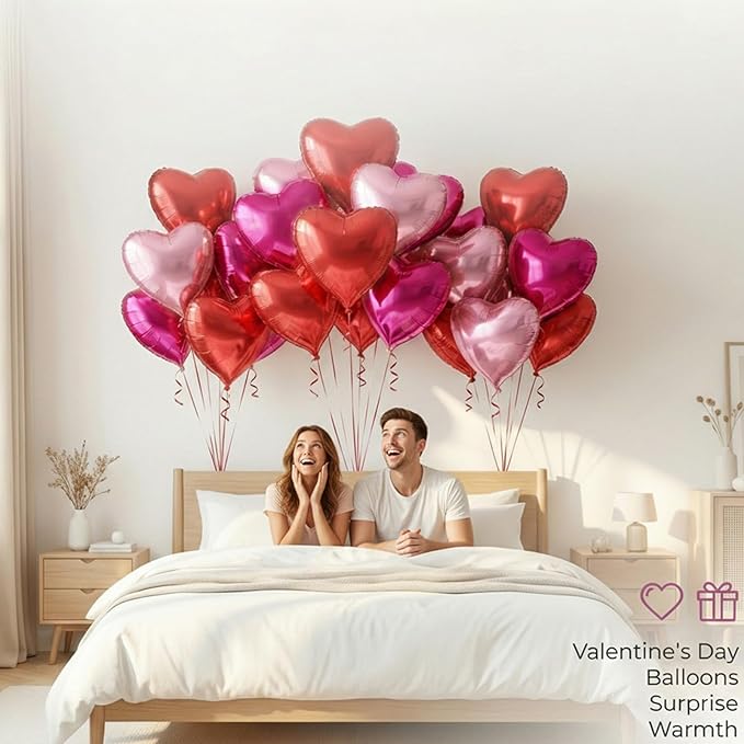 18 Inch Rose & Pink & Red Heart Balloons 24 Pcs Valentine's Day Foil