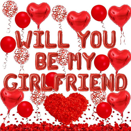 Letter Balloons - Will You Be My Girlfriend 18“ Red Heart Foil