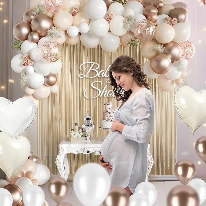 White and Champagne Gold Balloons Garland Arch Kit with Rose Gold