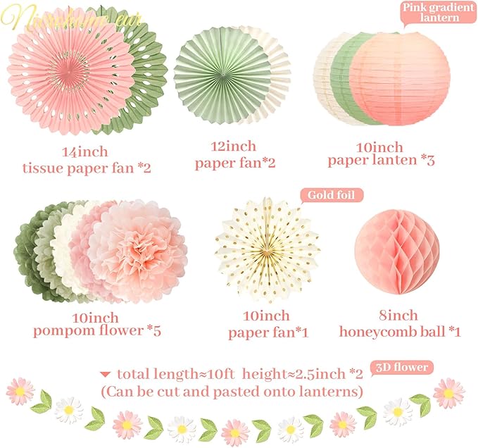NICROHOME EUR Wedding Decorations 20 PCS Sage Green and Pink Tissue