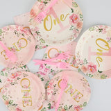 96Pcs 1st Birthday Party Supplies Girls' One Year Tableware with