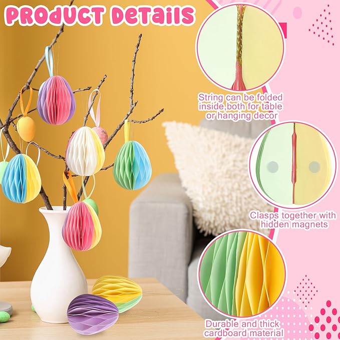 16 Pcs Easter Decorations Eggs Hanging Ornaments Paper