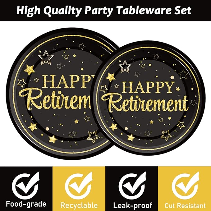 96 Pcs Retirement Party Plates Napkins Tableware Set Happy