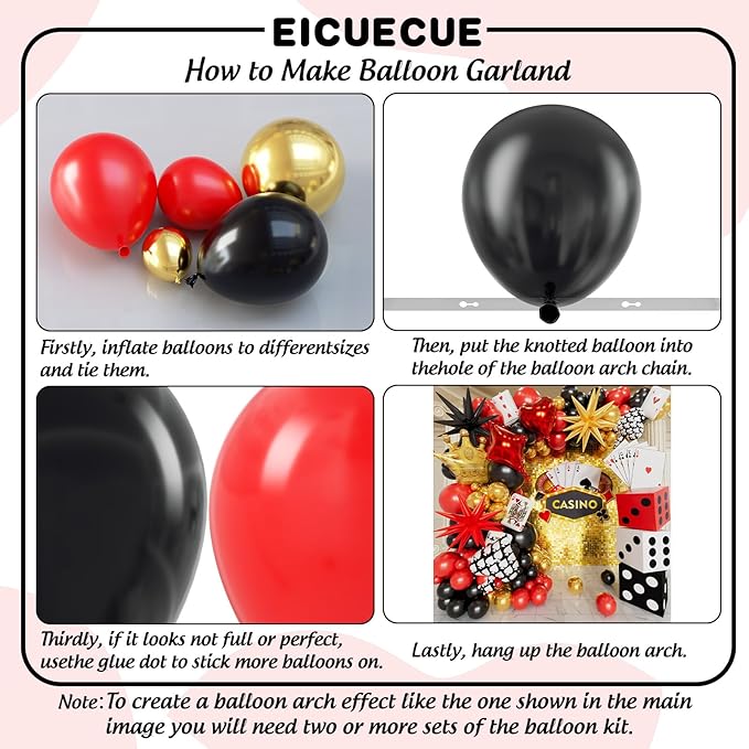 Casino Balloons Arch Kit - Latex Balloons, Dice Boxes, Full Deck of
