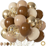 Brown and Gold Balloons, 60Pcs 12 Inch Brown Tan Nude Sand White Gold
