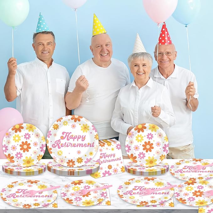 96Pcs Retirement Party Supplies Happy Retirement Plates and Napkins