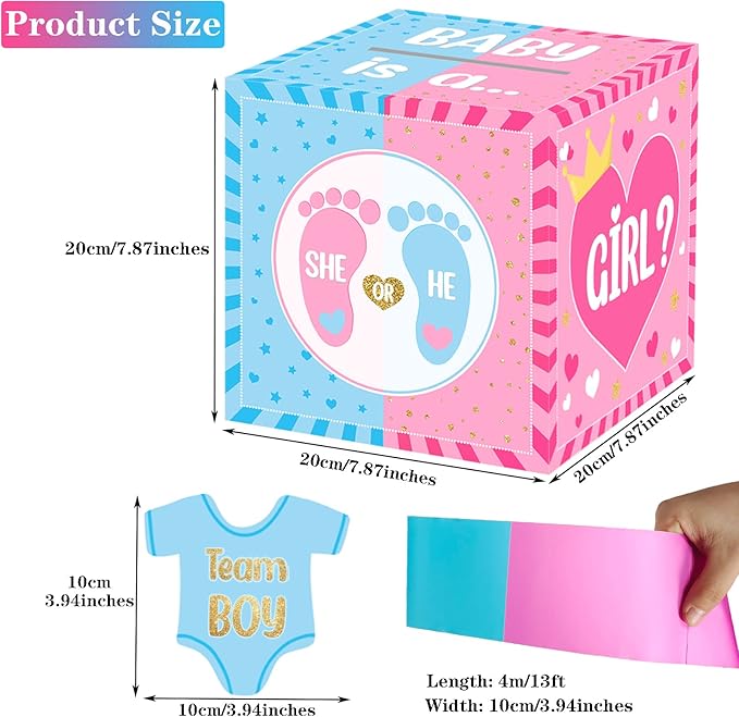 Baby Gender Reveal Pull Out Game Voting Box with 60 Ballot Cards Boy