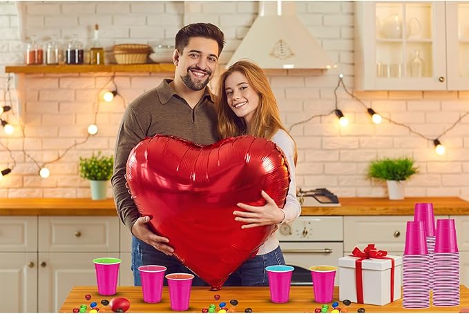 120 Pcs Hot Pink Plastic Cups Valentines Day plastic Disposable cups