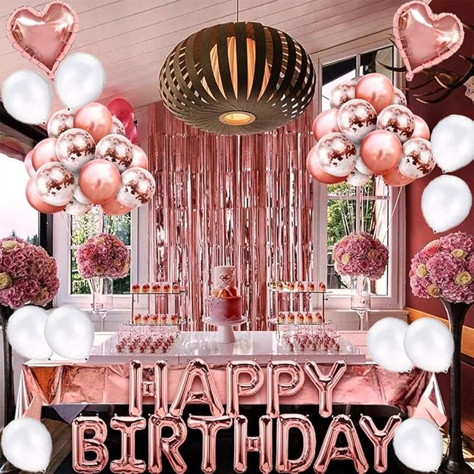 Rose Gold Birthday Party Decorations Set with Rose Gold Happy