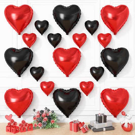 Red Black Heart Balloons, 19PCS Black and Red Heart Shape Balloon