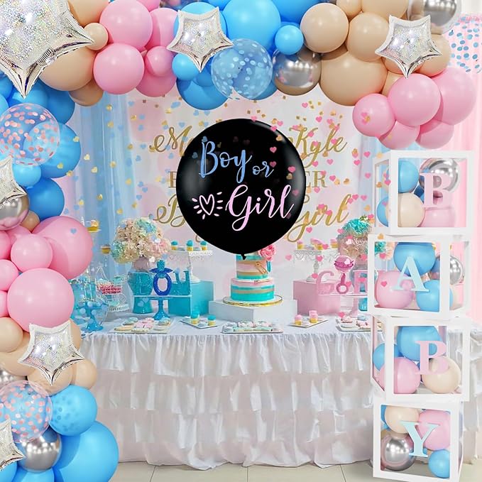 164PCS Baby Boxes Gender Reveal Balloon Decorations Pink and Blue