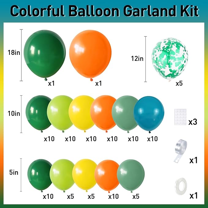 Jungle Themed Balloon Garland Arch Kit Sage Green Orange Yellow