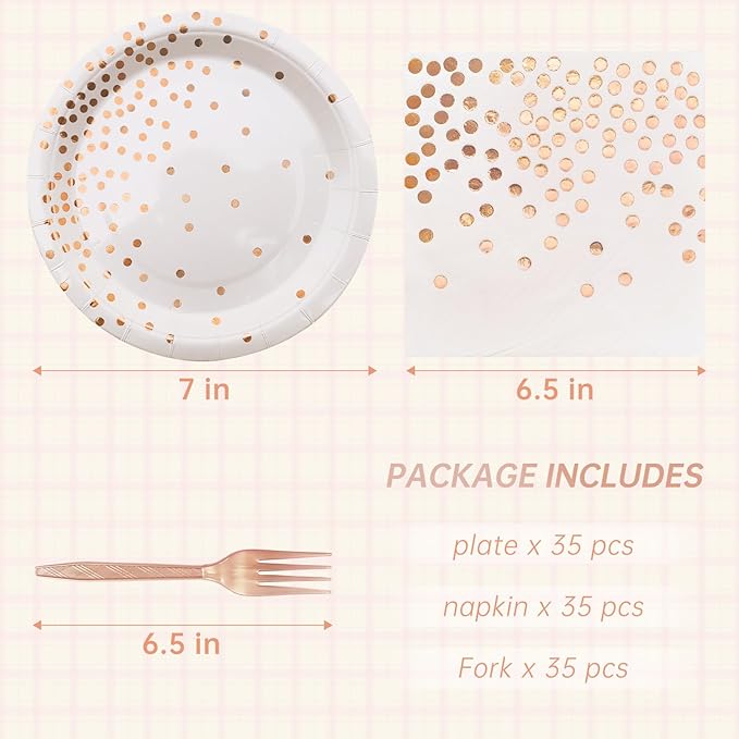 Serves 35 Guests White and Rose Gold Party Supplies,White and Rose