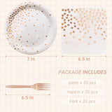 Serves 35 Guests White and Rose Gold Party Supplies,White and Rose