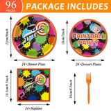 96 Pcs Paintball Birthday Party Supplies Neon Glow Tableware set Paper