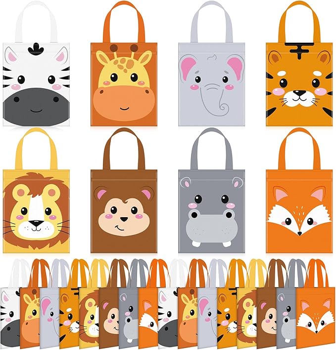 32 Pcs Safari Party Favor Bags Non Woven Jungle Animal Goodie Treat