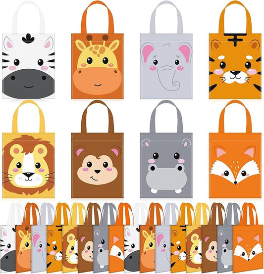 32 Pcs Safari Party Favor Bags Non Woven Jungle Animal Goodie Treat