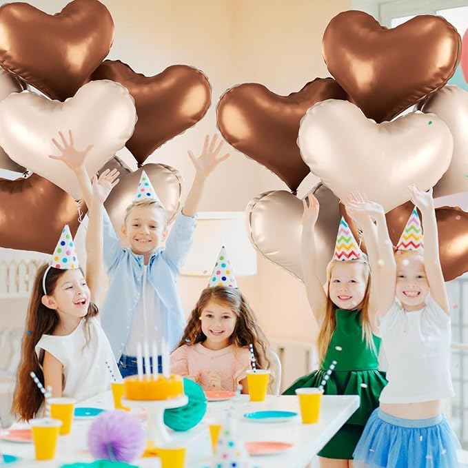 Paready 24 Inch Beige Brown Heart Balloons, Coffee Apricot Heart
