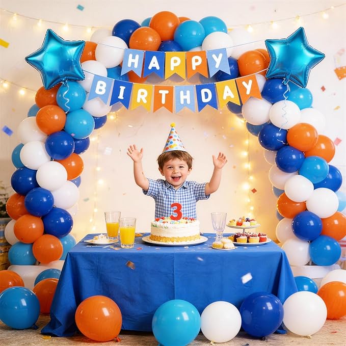 Blue Orange Dog Happy Birthday Banner Sport Summer Birthday