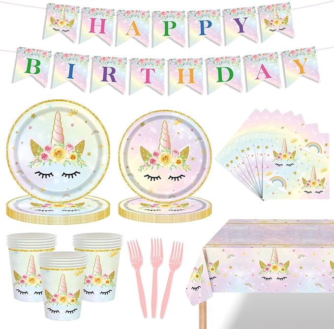 Unicorn Birthday Decorations for Girls Rainbow Pastel Theme with