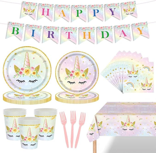 Unicorn Birthday Decorations for Girls Rainbow Pastel Theme with