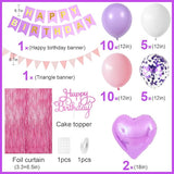 Pink Purple Birthday Decorations for Girls,Happy Birthday Party