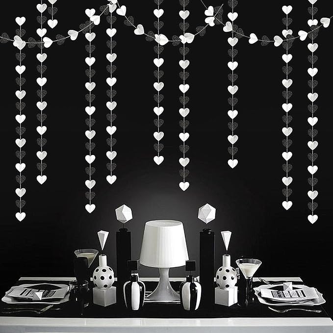Black White-Silver Party-Decoration Heart Garland - 52ft 21st Men