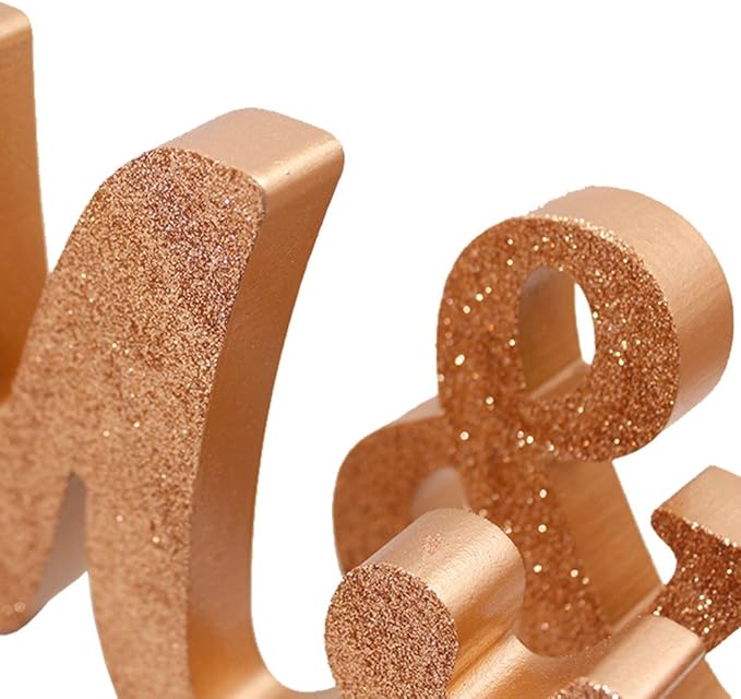 Mr & Mrs Wedding Sign Decorative Letters Rustic Elegant Rose Gold