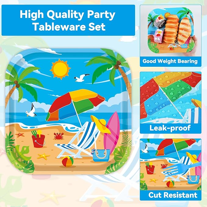 96Pcs Beach Party Supplies Summer Pool Party Paper Plates Napkins