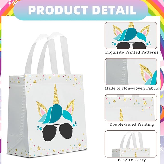 24 PCS Party Favor Bags for Unicorn with Handles Reusable Non Woven