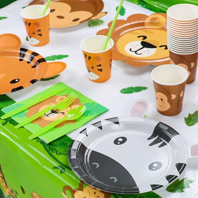 162Pcs Jungle Party Supplies Include Animal Shape Plates Jungle