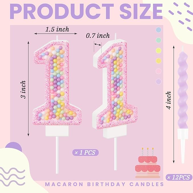 MTLEE Number 1 Birthday Candle with 12 Pcs Spiral Candles for Girls