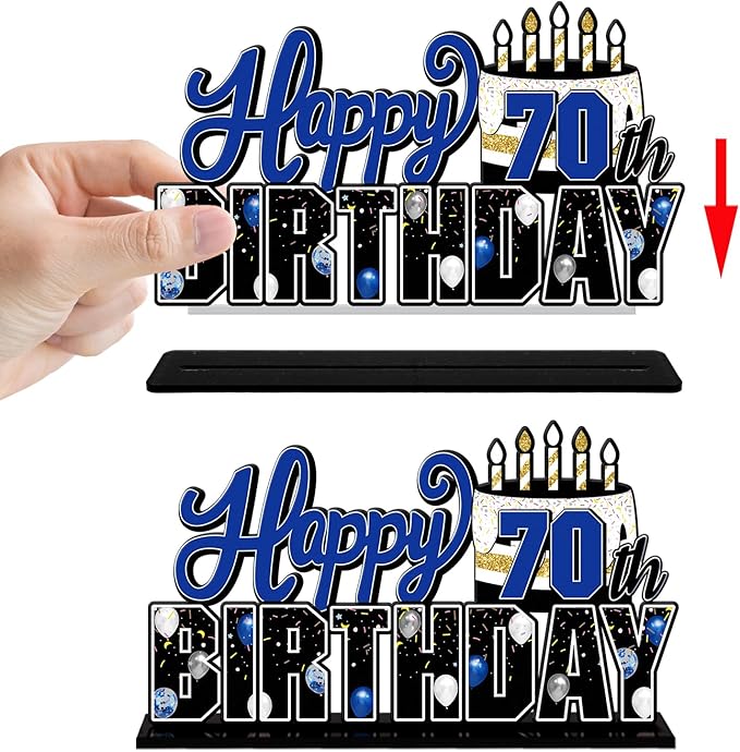LINGTEER Happy 70th Birthday Blue Acrylic Table Topper Centerpieces
