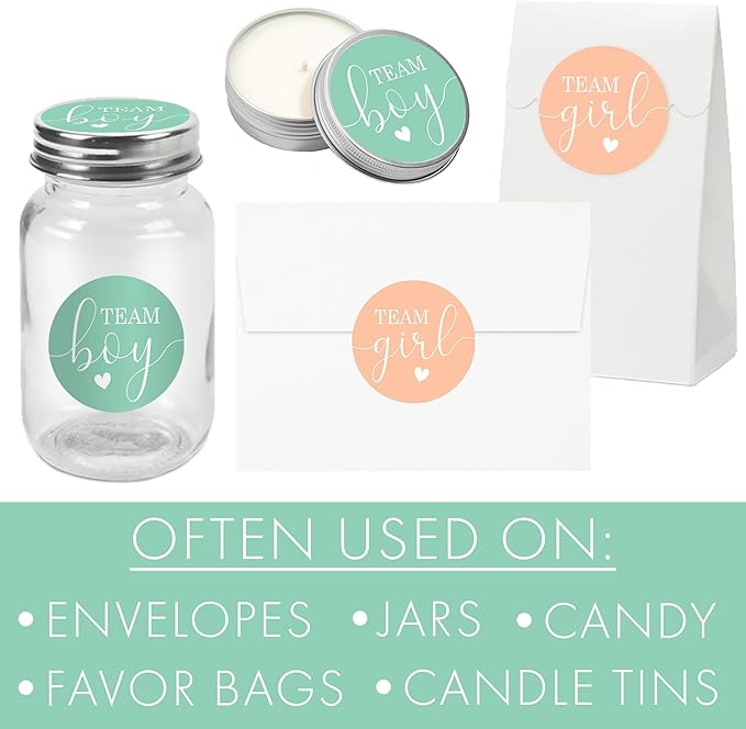 Mint or Peach Gender Reveal Party Team Boy or Team Girl Stickers
