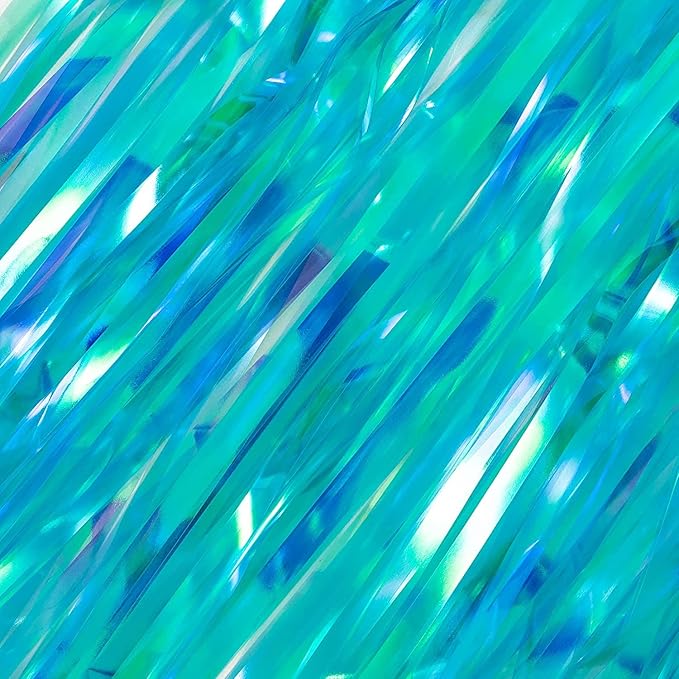 BRAVESHINE Iridescent Blue Foil Fringe Backdrop - 2 Pack 3.2x6.5 ft