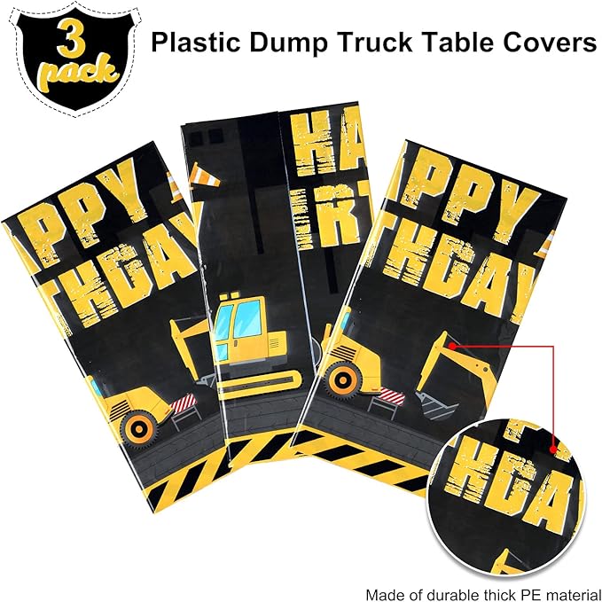 Tatuo Construction Happy Birthday Tablecloth Dump Truck Birthday