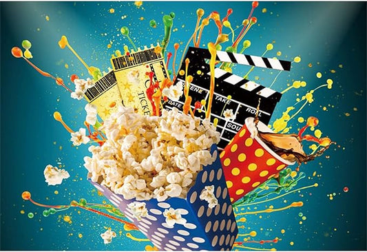 10x5ft Movie Night Party Backdrop for Photo Tickets Popcorn Movie