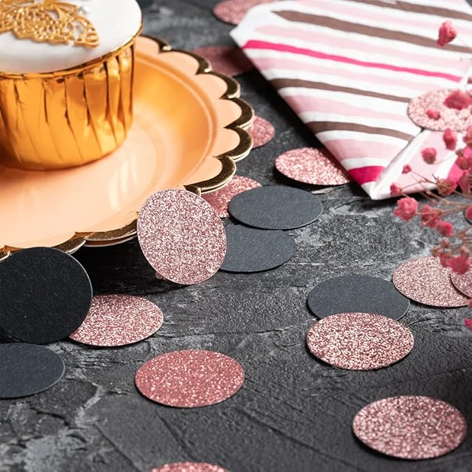 Rose Gold Glitter and Black Confetti Table Decoration for Valentine's