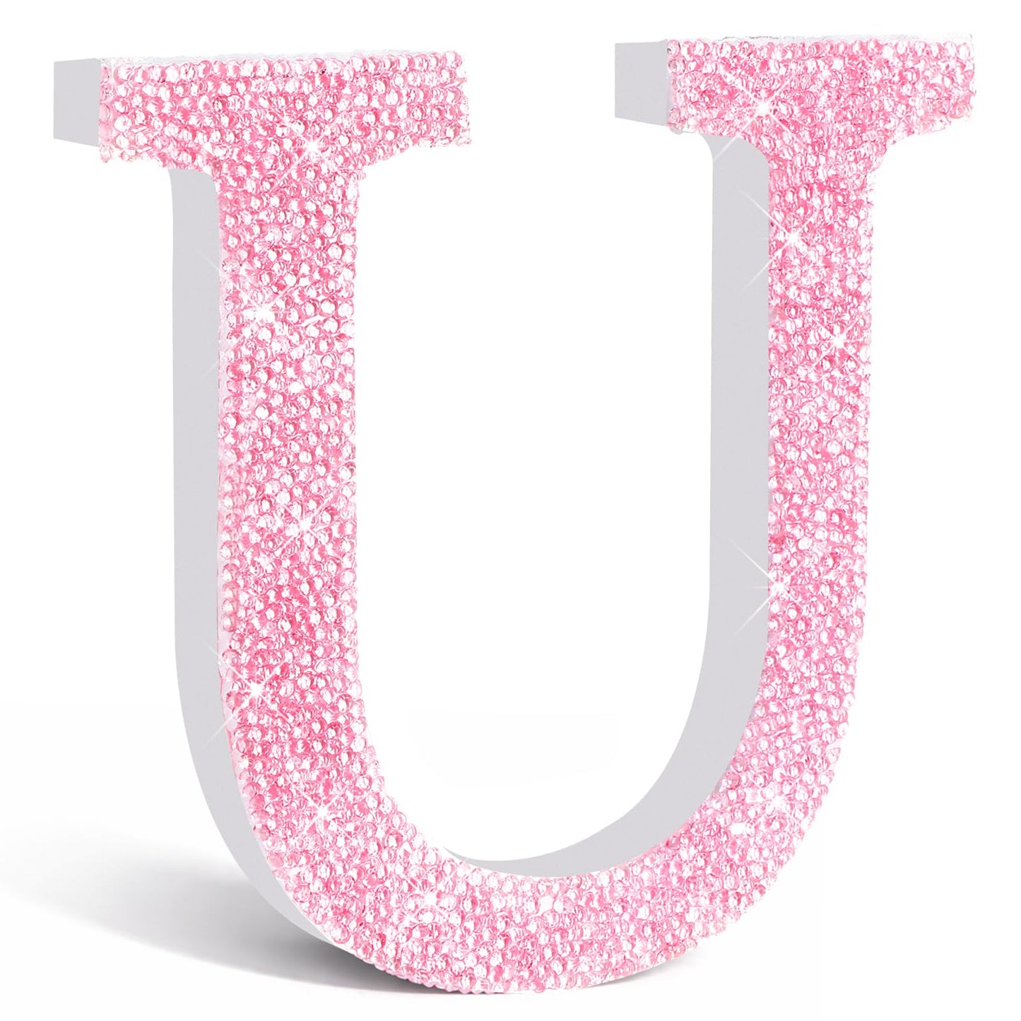 Qunclay Pink Crystal Diamond Letter Wall Decor, Glitter Wooden Bling