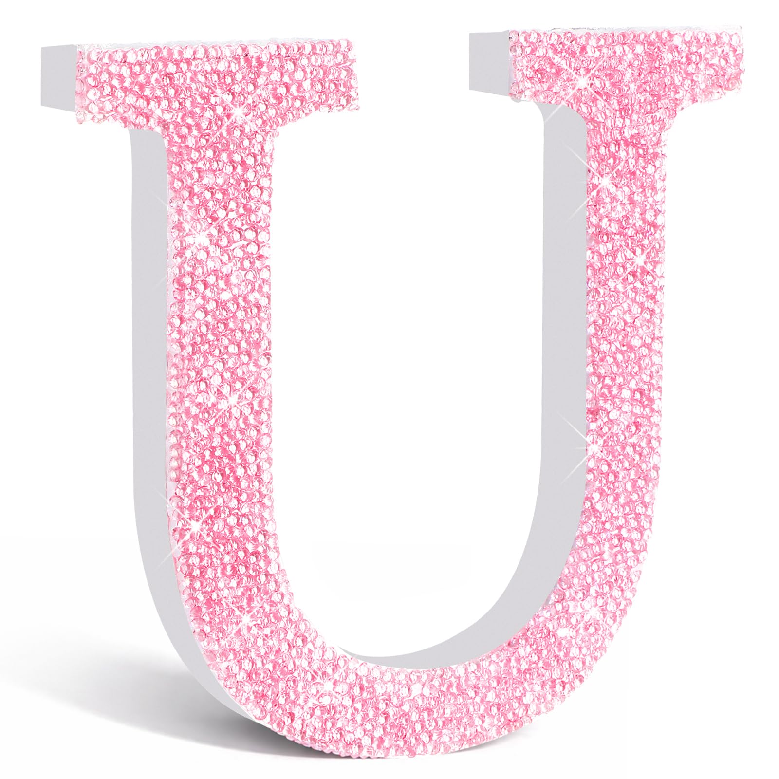 Qunclay Pink Crystal Diamond Letter Wall Decor, Glitter Wooden Bling