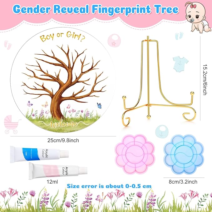 Gender Reveal Fingerprint Tree Boy or Girl Ideas Baby Shower Tree