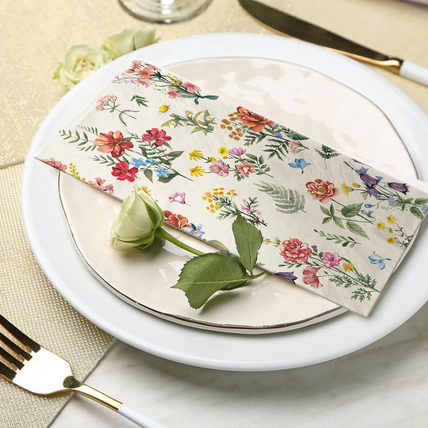 100 Flower Napkins Watercolor Floral Vintage Wild Flower Disposable