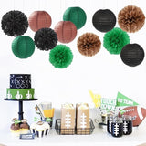 Football Party Decorations Paper Flowers 15pcs Green Brown Black