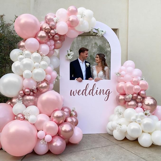 Pink and White Balloons Arch Kit, Double Stuffed Pastel Pink Balloon