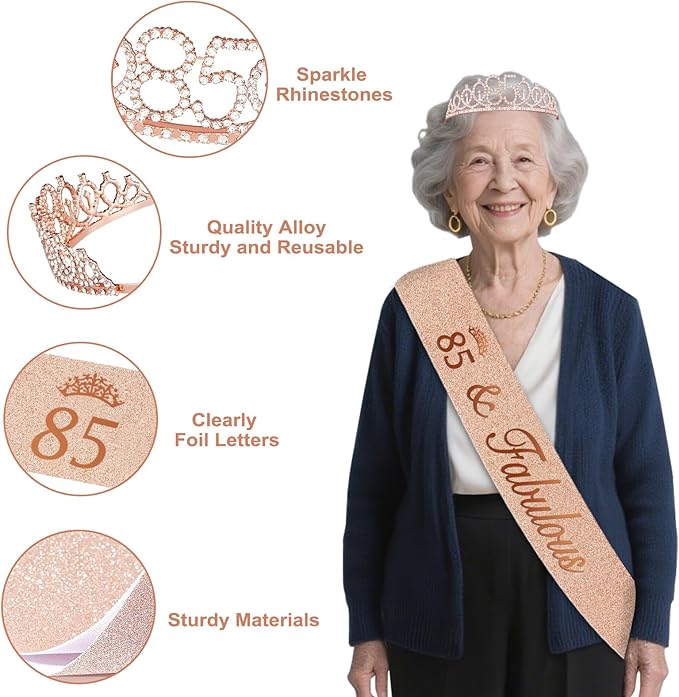 85th Birthday Decorations for Women 49pcs Black Rose Gold Black
